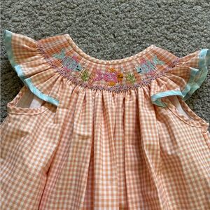 Orange Gingham Fish Dress with smocked Embroidered Details NEW 4T
